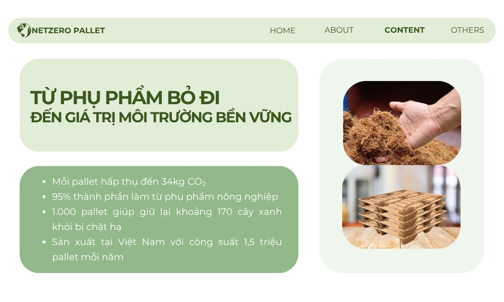 Mỗi pallet Việt Nam “nhốt” được 34kg CO₂, cứu 170 cây xanh 2 Từ phụ phẩm bỏ đi đến giá trị môi trường bền vững